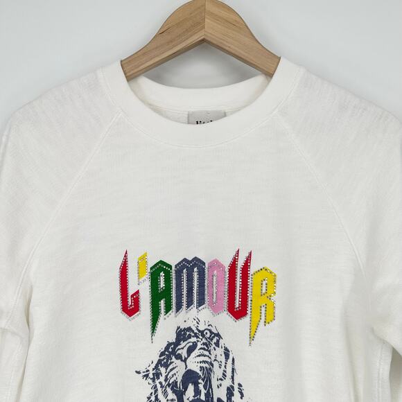 Aritzia Little Moon Posey Sweatshirt L’amour Graphic Print Crewneck Terry White - Picture 6 of 14